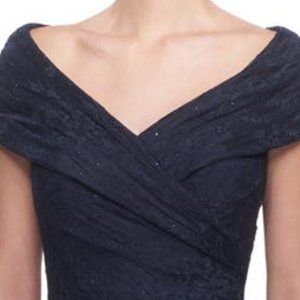La Femme Portrait Neck Gown Navy